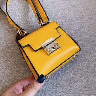 Faux Leather Push Lock Handbag