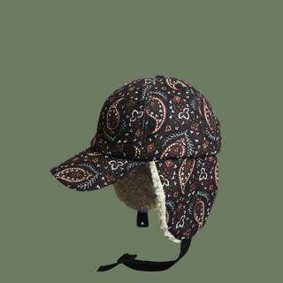 Print Fleece-lined Cap With Earflap