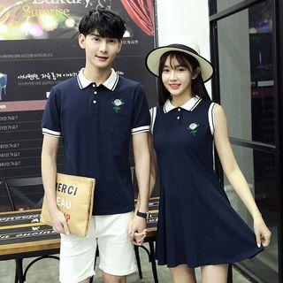 Couple Matching Short-sleeve Polo Shirt / Sleeveless Collared Dress