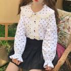 Frill Trim Polka Dot Blouse Dotted - White - One Size