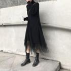 Mesh Midi A-line Skirt / Turtleneck Long Sweater