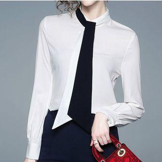 Tie Accent Band Collar Shirt