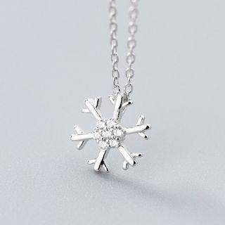 925 Sterling Silver Rhinestone Snowflake Pendant Necklace S925 Silver - Snowflake - Silver - One Size