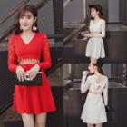 Long-sleeve Lace Panel Mock Two Piece Dress