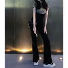 Short-sleeve Plain T-shirt / Boot-cut Suspender Pants