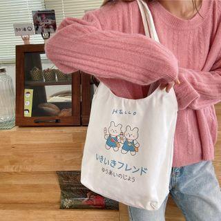 Rabbit Print Tote Bag White - One Size