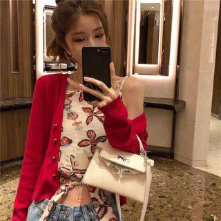 Flower Print Tie-waist Crop Camisole Top / Crop Cardigan