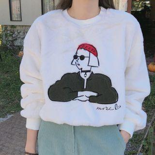 Embroidered Faux-fur Pullover Ivory - One Size