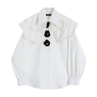 Puff-sleeve Ruffle Trim Floral Blouse