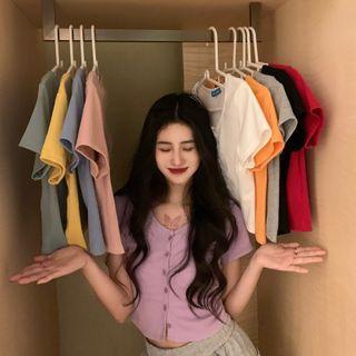 Plain Round-neck Cropped Top