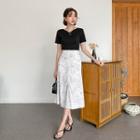 Slit-front Printed Long Skirt