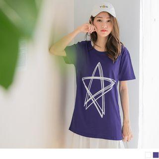 Hand-drawn Star Print Longline Tee