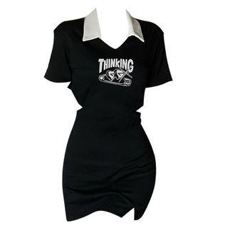 Lettering Cutout-back Mini Bodycon Dress