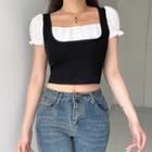 Mock Two Piece Square Neck Short Puff Sleeve Top