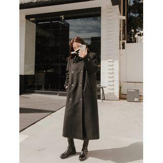Fleece-collar Belted Maxi Coat