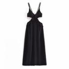 Spaghetti Strap Lace Trim Cutout Midi A-line Dress