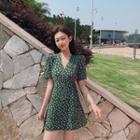 Short-sleeved Floral Mini Wrap Dress