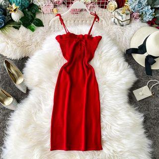 Lace-up Spaghetti Strap Knit Dress