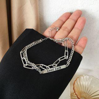 Lettering Layered Bracelet 1pc - Silver - One Size