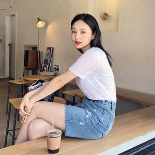 Distressed Denim Bermuda Shorts