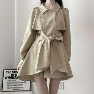 Mock Two-piece Double-breasted Coat Dress / Shirt / Shorts / Midi Skirt