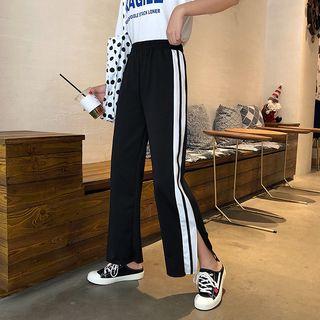 Striped Straight-cut Pants Black - One Size