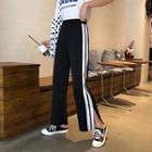 Striped Straight-cut Pants Black - One Size
