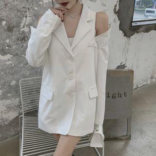 Cold Shoulder Blazer White - One Size