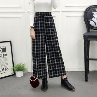 Plaid Wide-leg Woolen Pants
