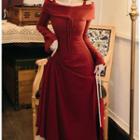 Long-sleeve Cold Shoulder Midi A-line Knit Dress