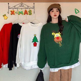 Christmas Print Embroidered Sweatshirt