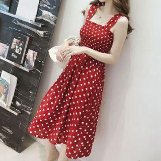 Sleeveless Polka Dot A-line Midi Dress