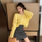 Cable Knit Sweater / Dot Print Mini Skirt