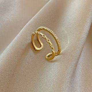 Rhinestone Layered Alloy Open Ring J538 - Gold - One Size