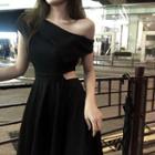 Asymmetrical Cut Out A-line Dress Black - One Size