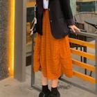 Plaid A-line Midi Skirt Tangerine - One Size