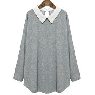 Long-sleeve Contrast Collar T-shirt