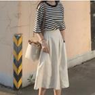 Stripe Short-sleeve T-shirt / Capri Wide Leg Pants