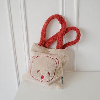 Fleece Bear Embroidered Tote Bag Almond - One Size