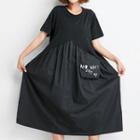 Short-sleeve Print A-line Midi Dress Black - One Size
