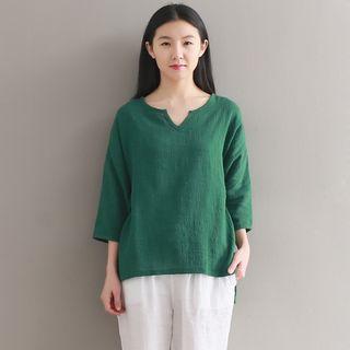 Plain Split Neck 3/4 Sleeve Top