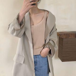 Buttoned Rib-knit Camisole Top