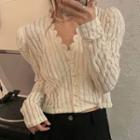 Long-sleeve Button-up Lace Crop Top