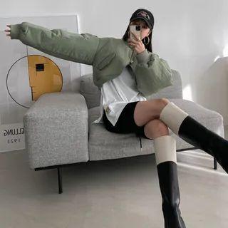 Balloon-sleeve Cropped Flight Jacket