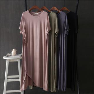 Plain Short-sleeve Midi Split T-shirt Dress