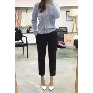 Metallic-button Wool Blend Cardigan