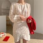 Tie-side Heart-pattern Shirred Mini Dress