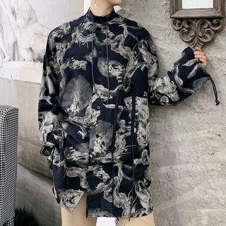 Mock Neck Dragon Print Shirt