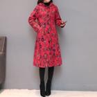 Long Print Buttoned Hooded Coat