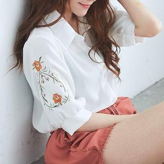 Puff Elbow Sleeve Embroidered Blouse Off-white - One Size